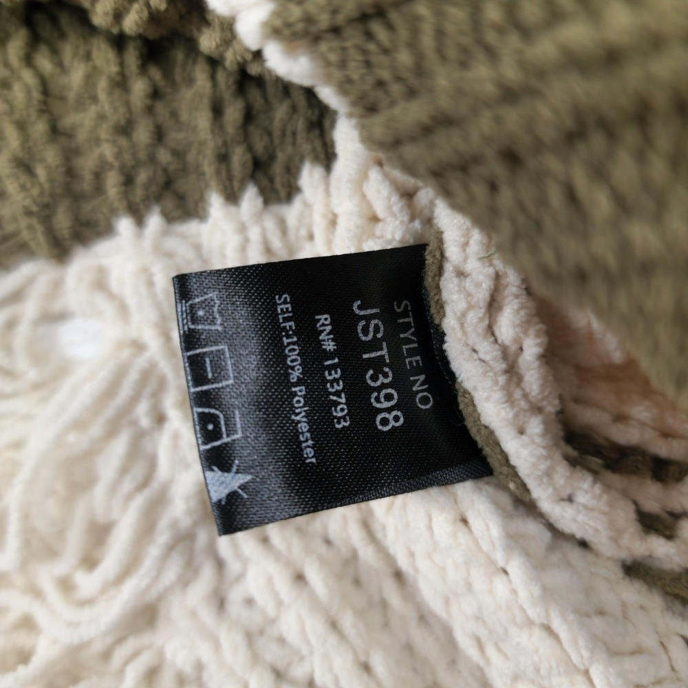POL Olive Green Cream Striped Distressed Chunky Knit Sweater JST398 Womens Small - Picture 6 of 7